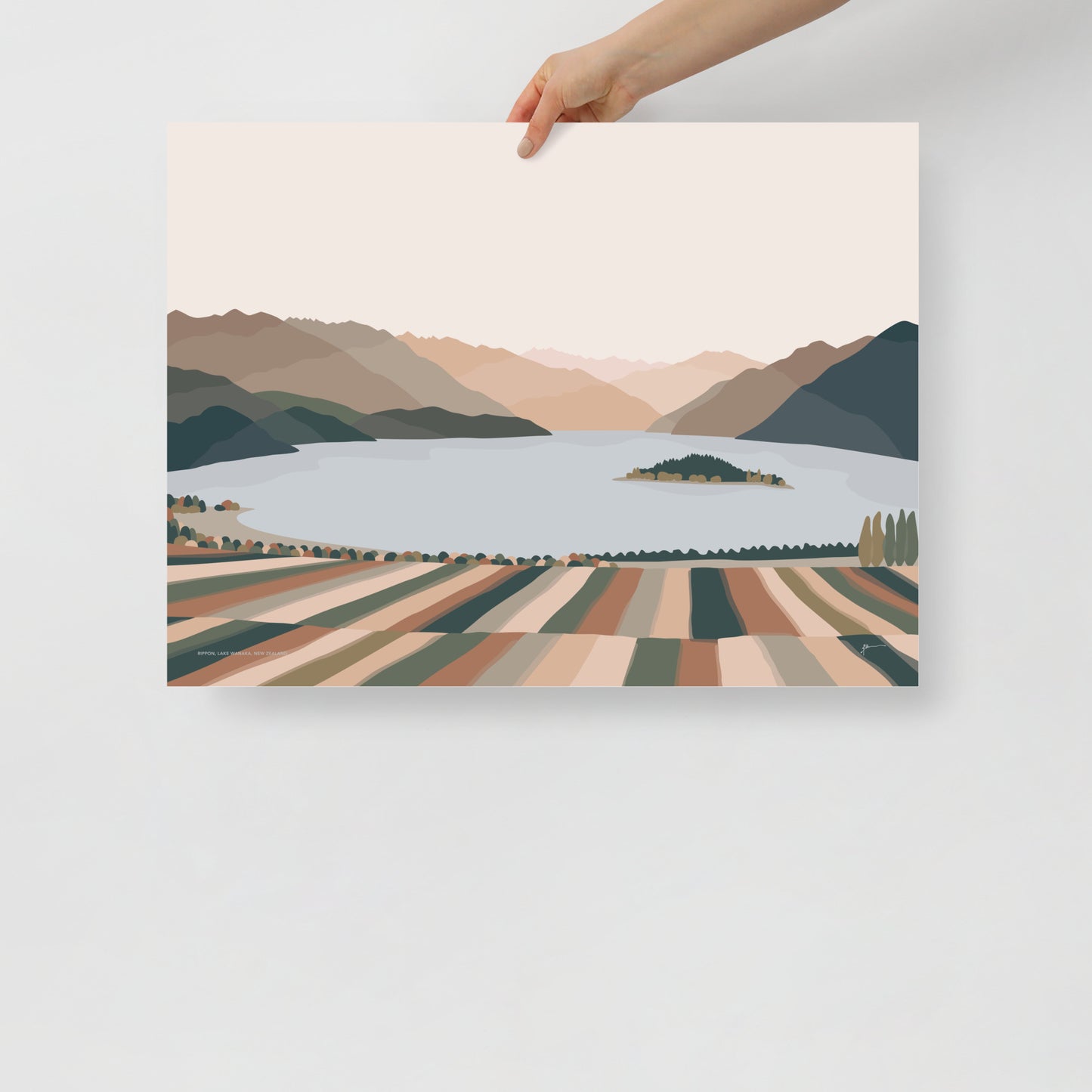 Rippon Vineyard, Lake Wanaka, New Zealand. Contemporary Mountain Landscape Art Print