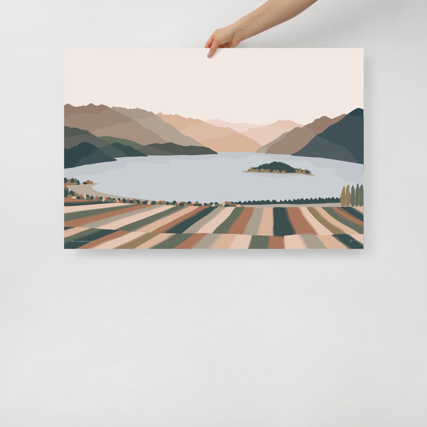 Rippon Vineyard, Lake Wanaka, New Zealand. Contemporary Mountain Landscape Art Print