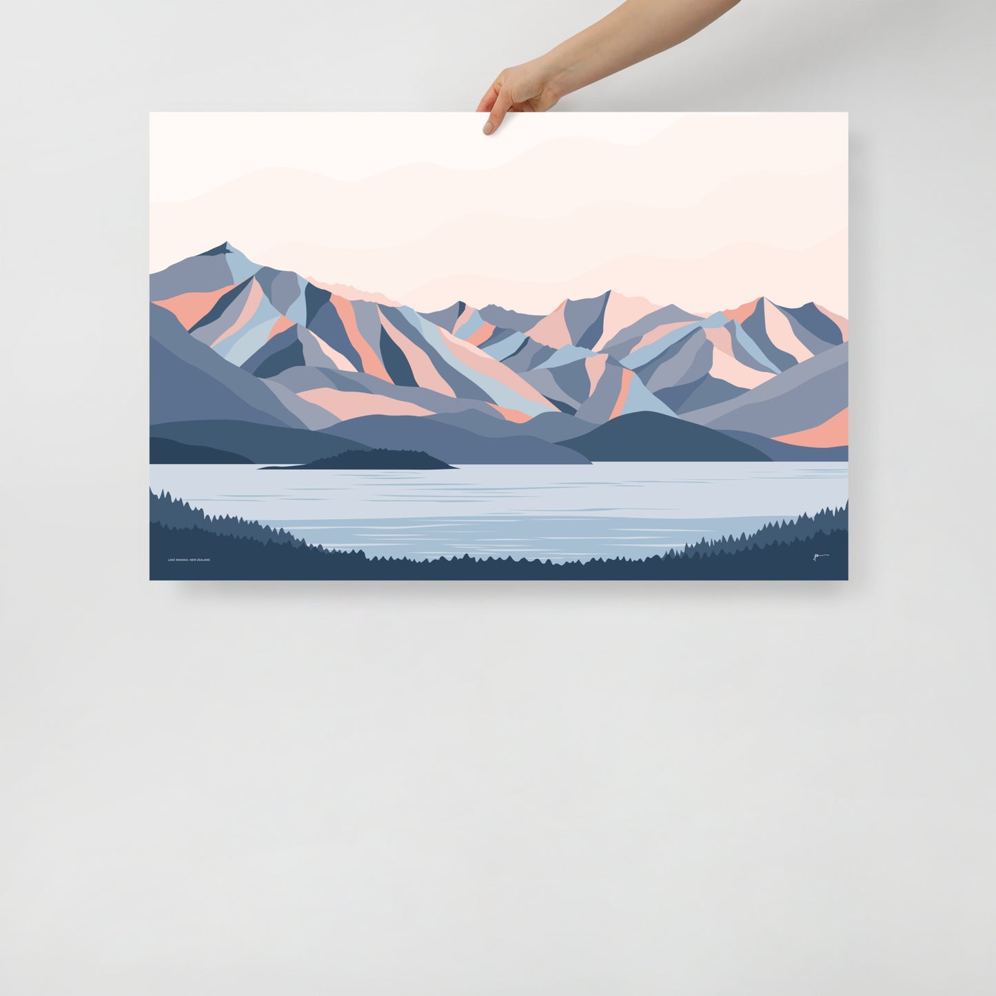 Lake Wanaka Mountains New Zealand Art Print. Modern Landscape Wall Art Poster