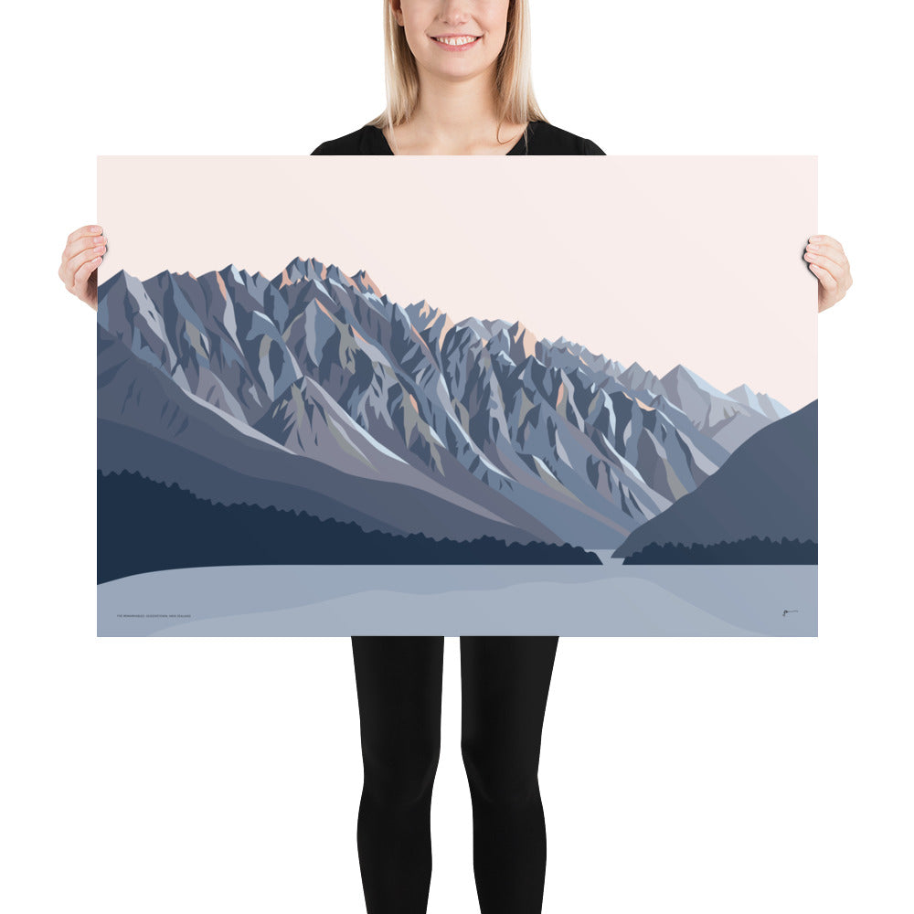 Remarkables Mountains Twilight, Queenstown, New Zealand Art Print