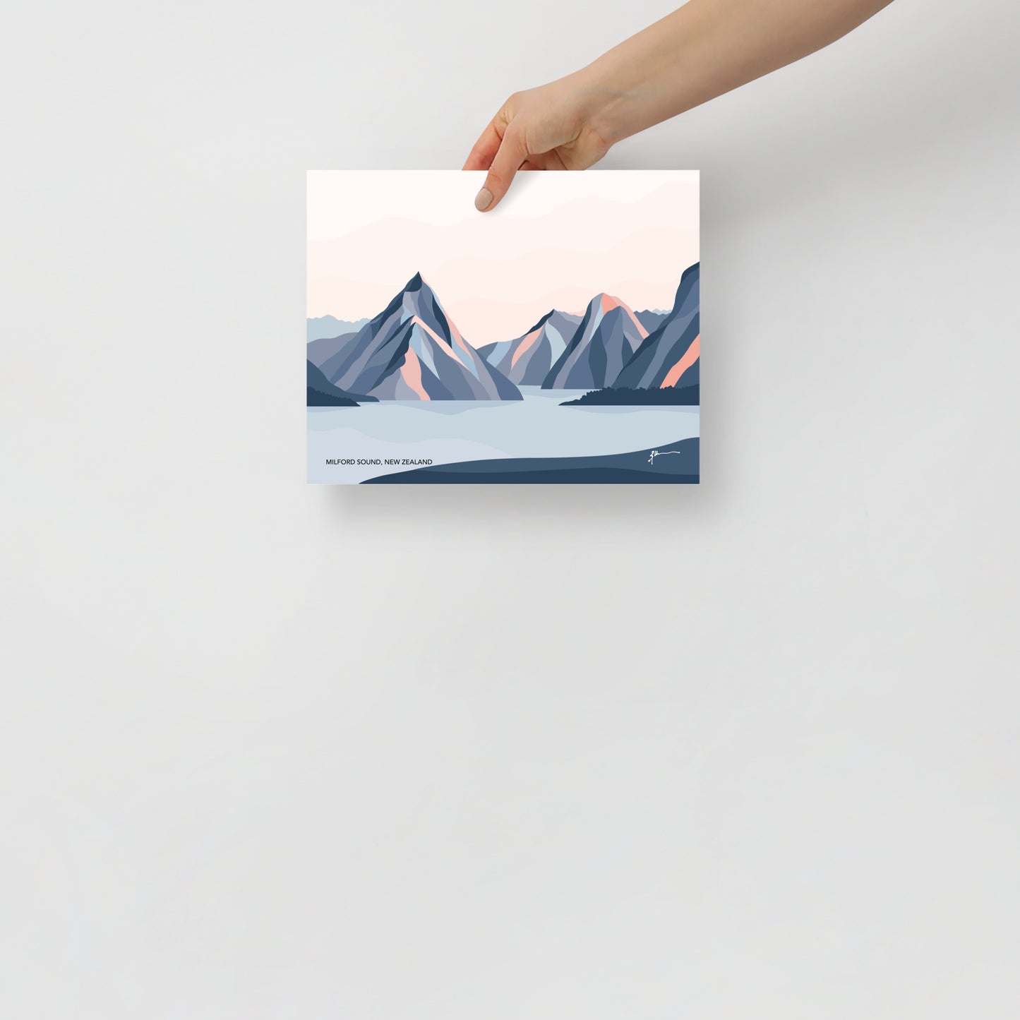 Milford Sound Mountains, New Zealand. Modern Mitre Peak Art Print