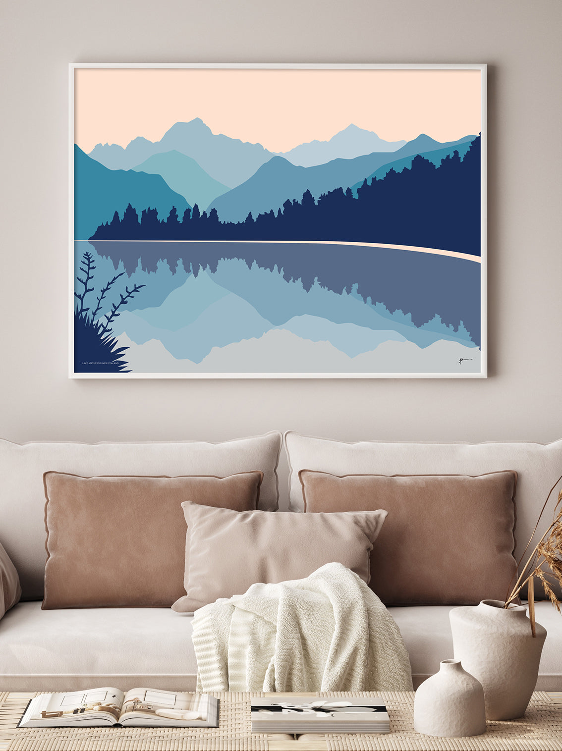 Lake Matheson Art Print, West Coast New Zealand with Aoraki Mount Cook