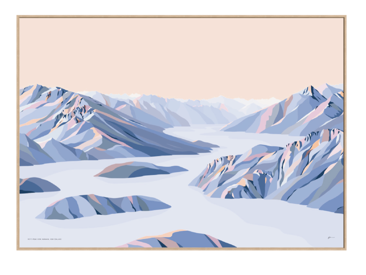 Roy's Peak View, Lake Wānaka, New Zealand Modern Mountain Art Print