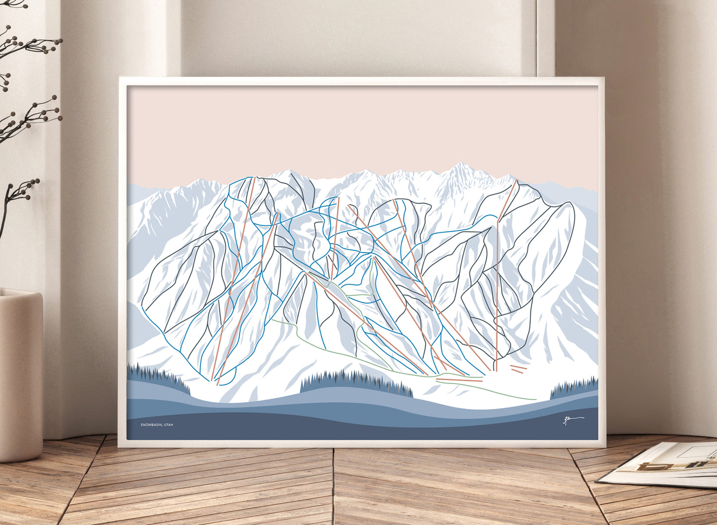 SNOWBASIN, Utah. Mountain Ski Resort Trail Map Wall Art Print