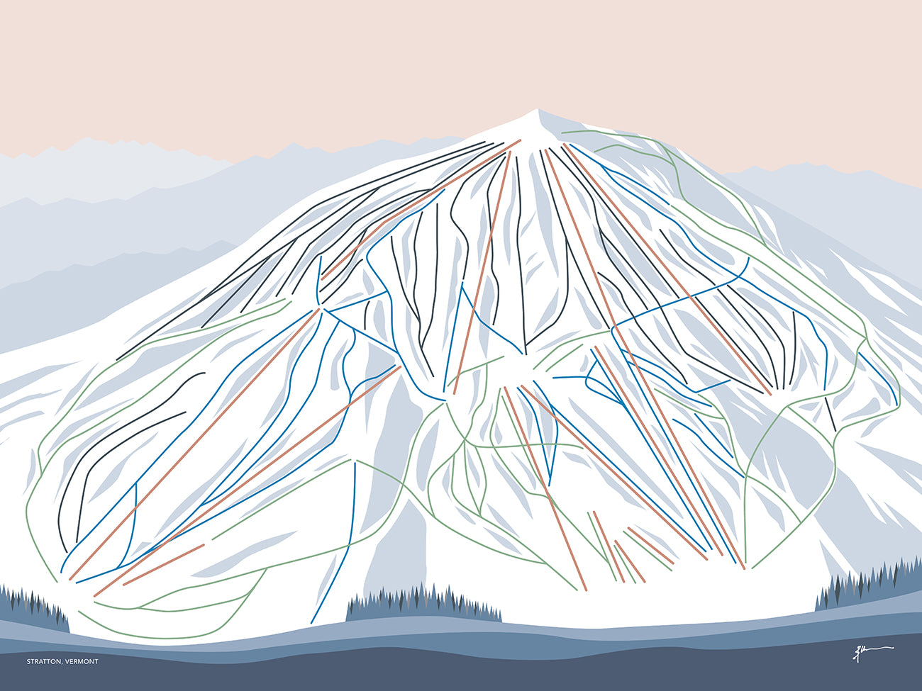 Stratton Mountain Resort, Vermont. Trail Map Art Print