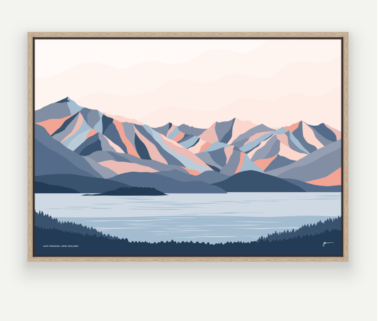 Lake Wanaka Mountains New Zealand Art Print. Modern Landscape Wall Art Poster