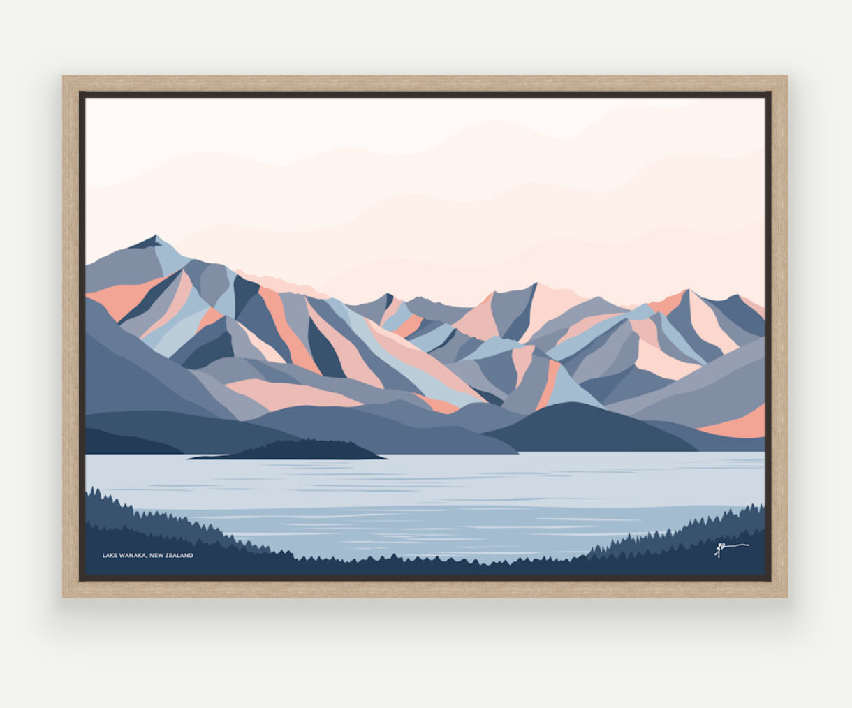 Lake Wanaka Mountains New Zealand Art Print. Modern Landscape Wall Art Poster