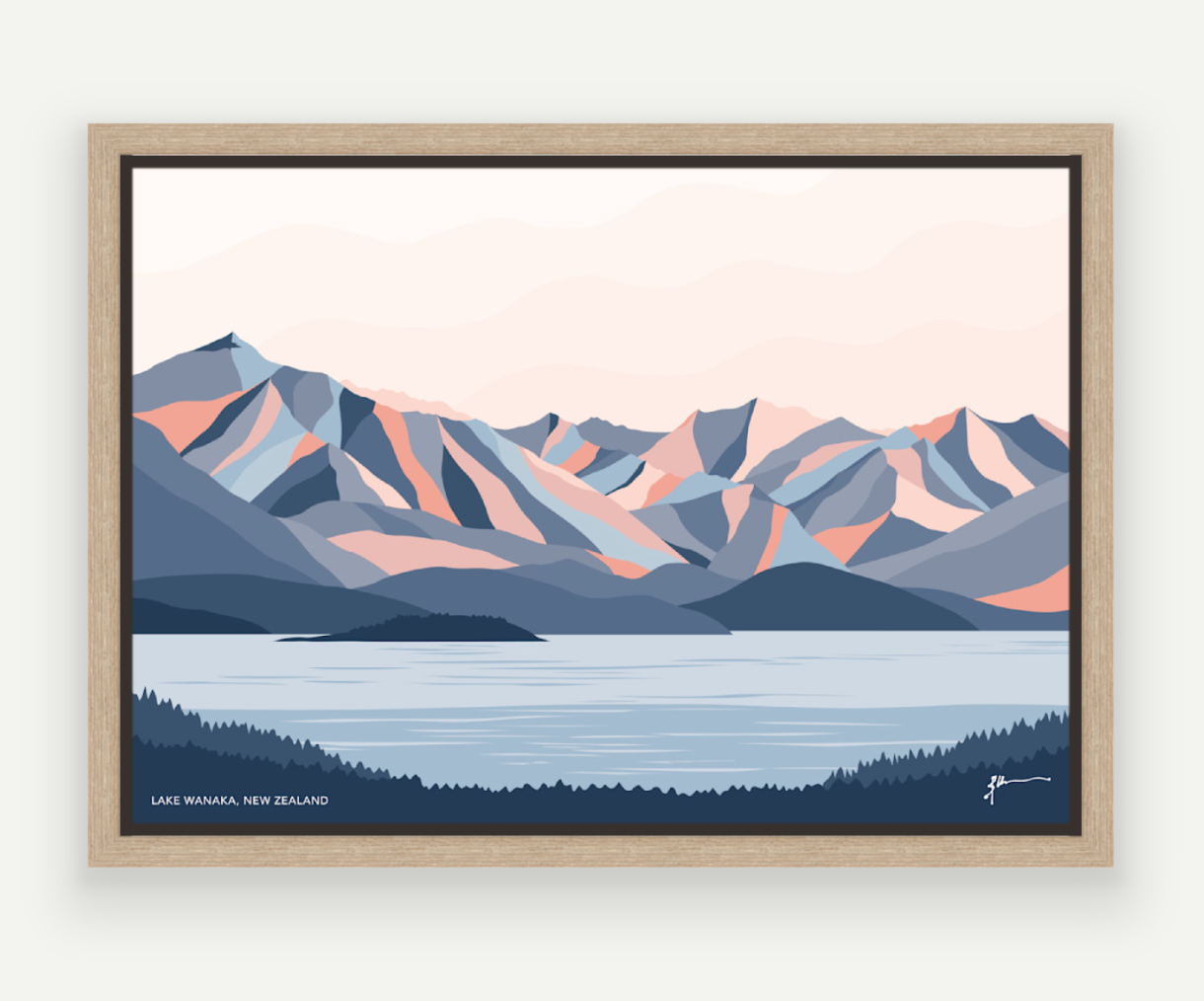 Lake Wanaka Mountains New Zealand Art Print. Modern Landscape Wall Art Poster