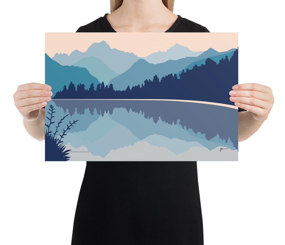 Lake Matheson Art Print, West Coast New Zealand with Aoraki Mount Cook