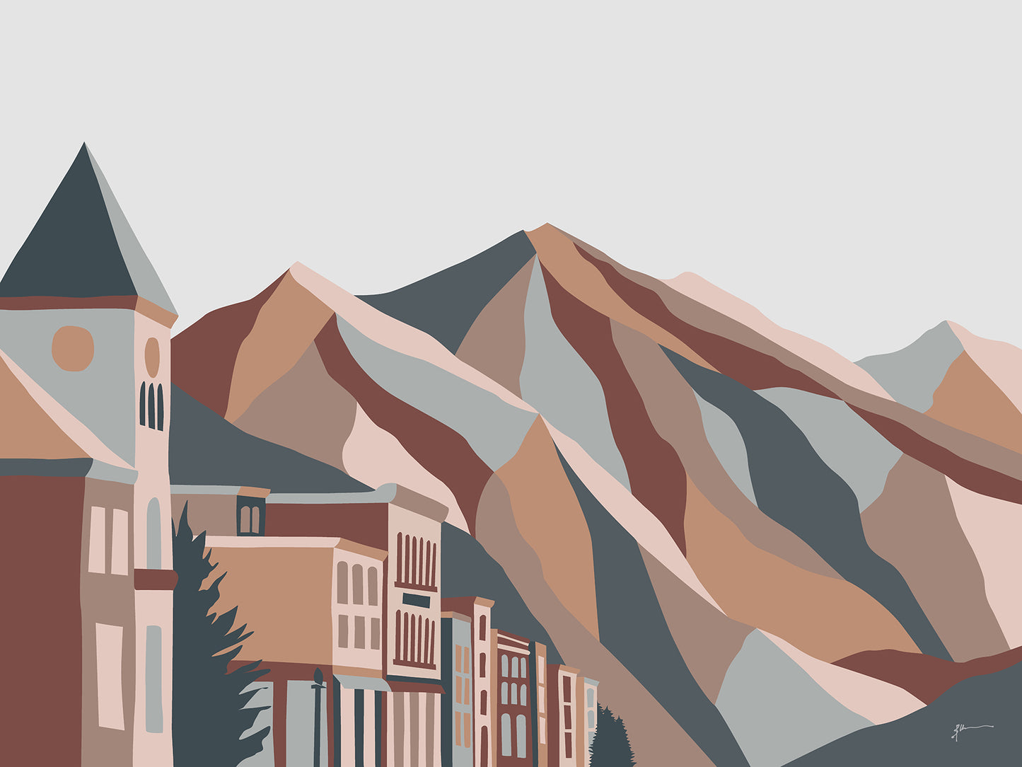 Telluride, Colorado. Modern Mountain Ski Town Landscape Art Print Rustic Pallette