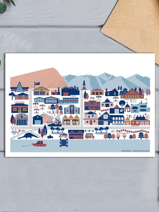 Wanaka, New Zealand Town Map Greeting Card