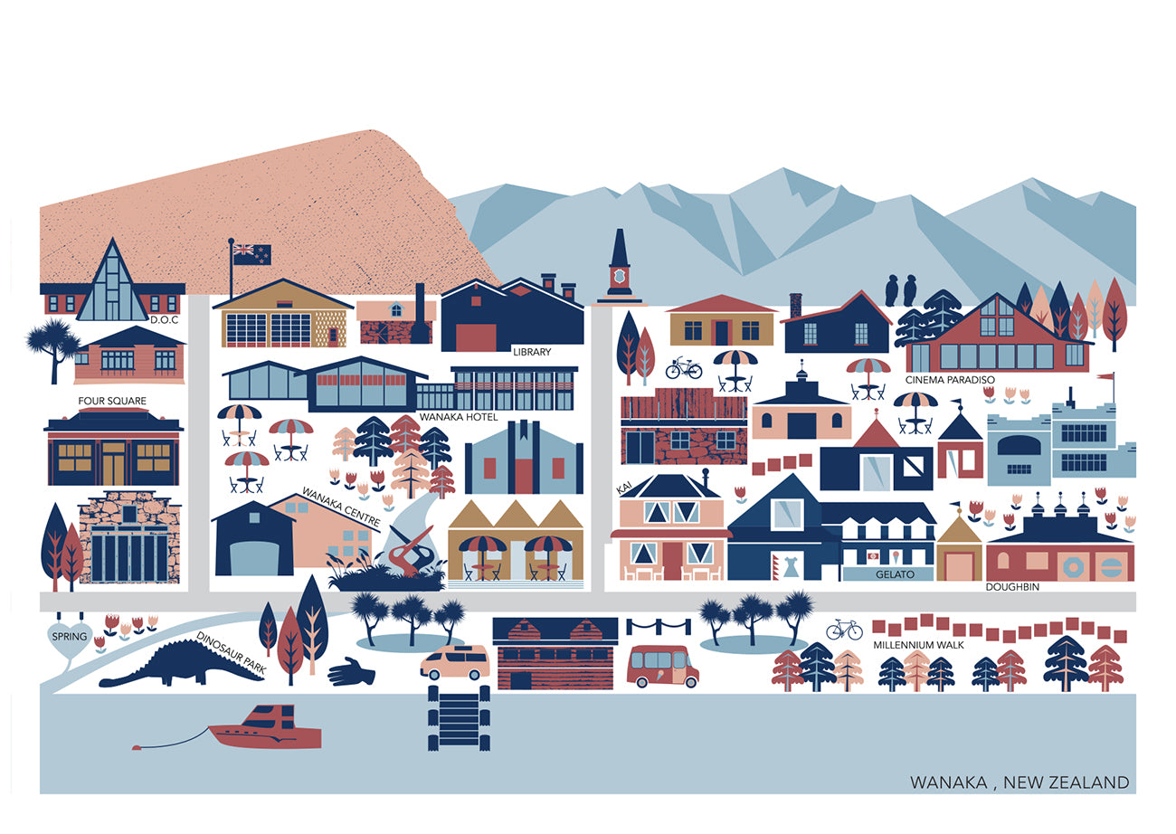 Wanaka, New Zealand Town Map Greeting Card