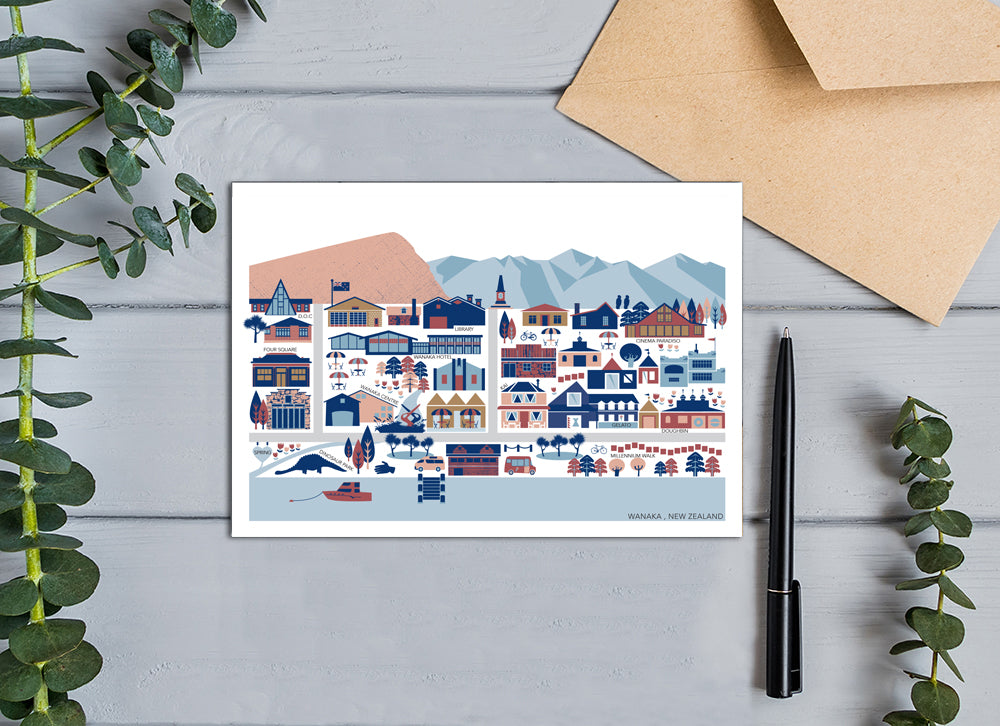 Wanaka, New Zealand Town Map Greeting Card