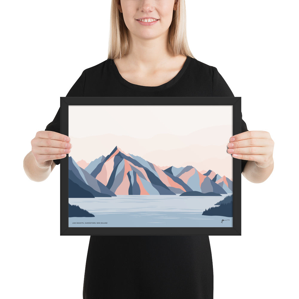 Queenstown Mountains, Lake Wakatipu, Walter Peak. New Zealand. Modern Landscape Travel Art Print