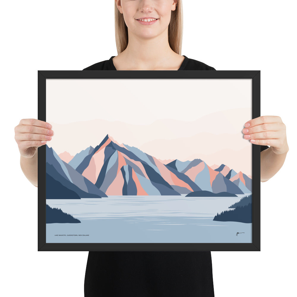 Queenstown Mountains, Lake Wakatipu, Walter Peak. New Zealand. Modern Landscape Travel Art Print