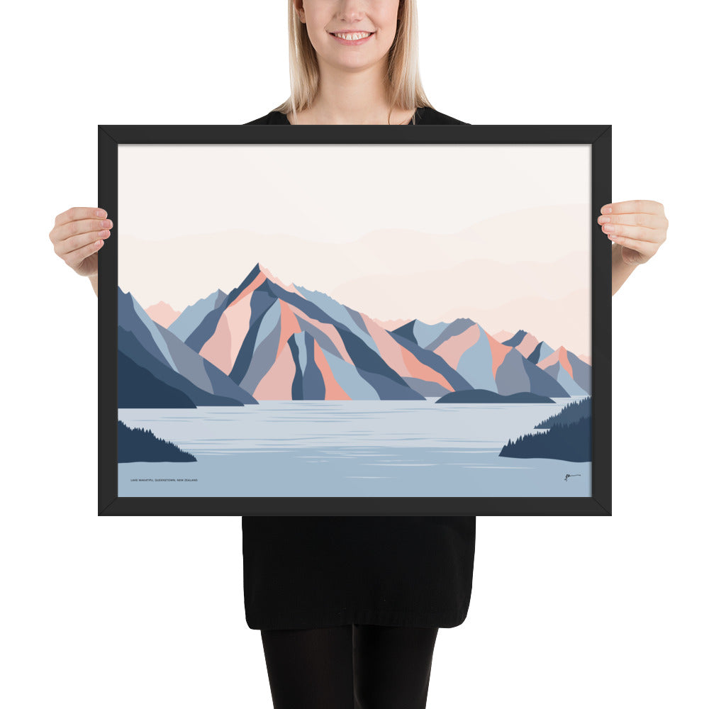 Queenstown Mountains, Lake Wakatipu, Walter Peak. New Zealand. Modern Landscape Travel Art Print