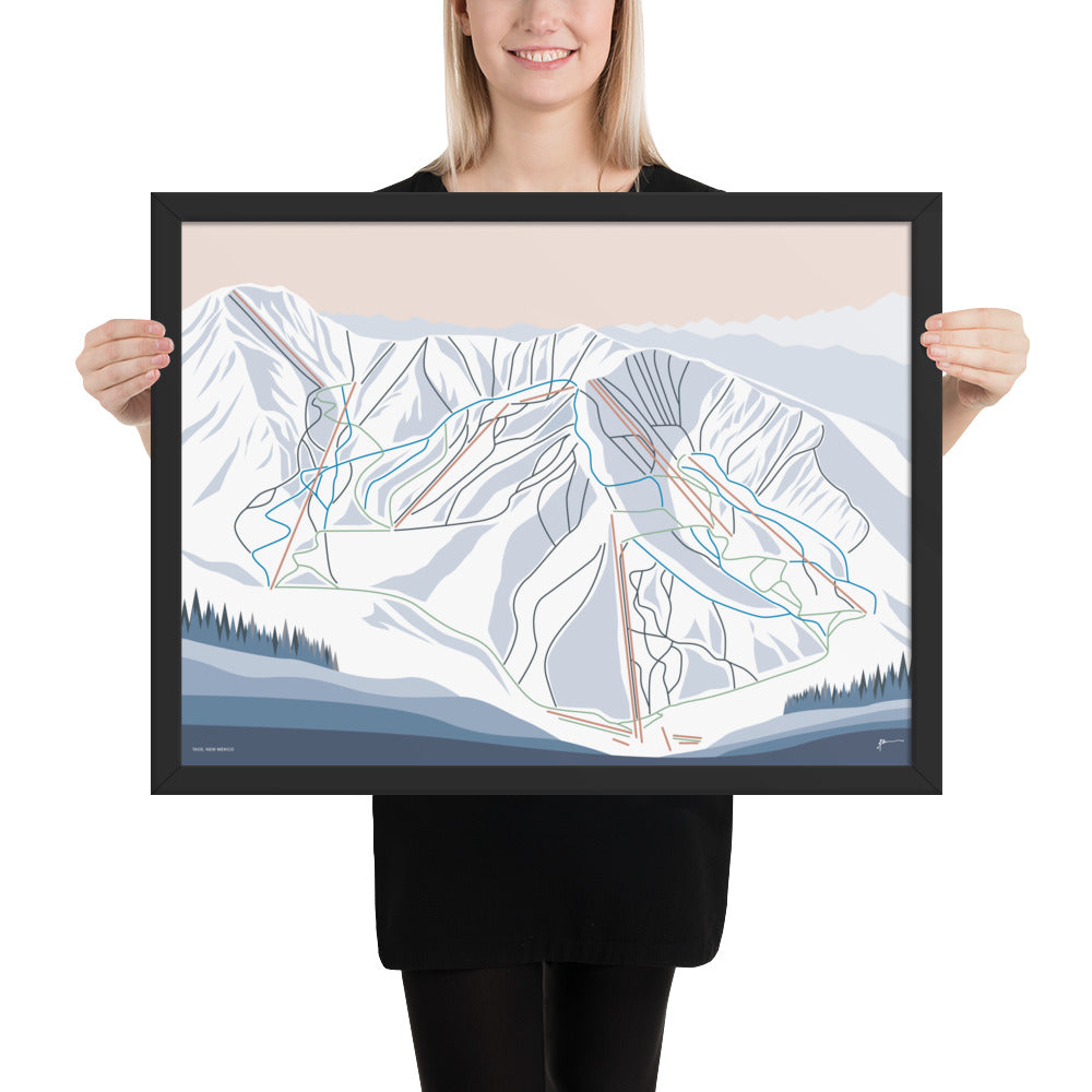 TAOS, New Mexico. Modern Mountain Trail Map Wall Art