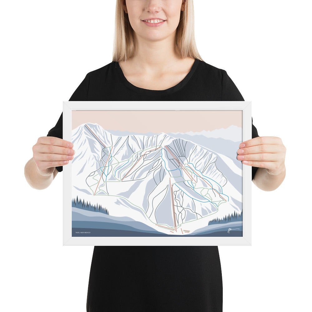 TAOS, New Mexico. Modern Mountain Trail Map Wall Art