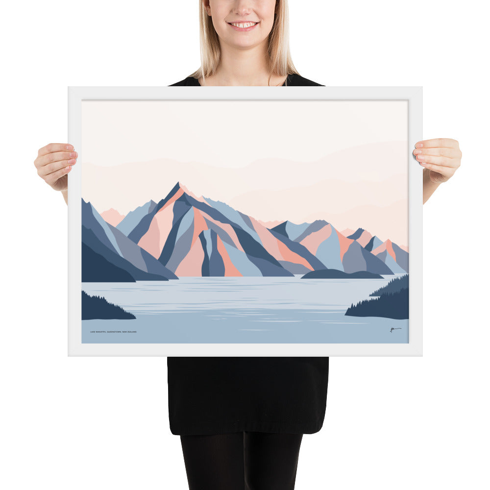 Queenstown Mountains, Lake Wakatipu, Walter Peak. New Zealand. Modern Landscape Travel Art Print