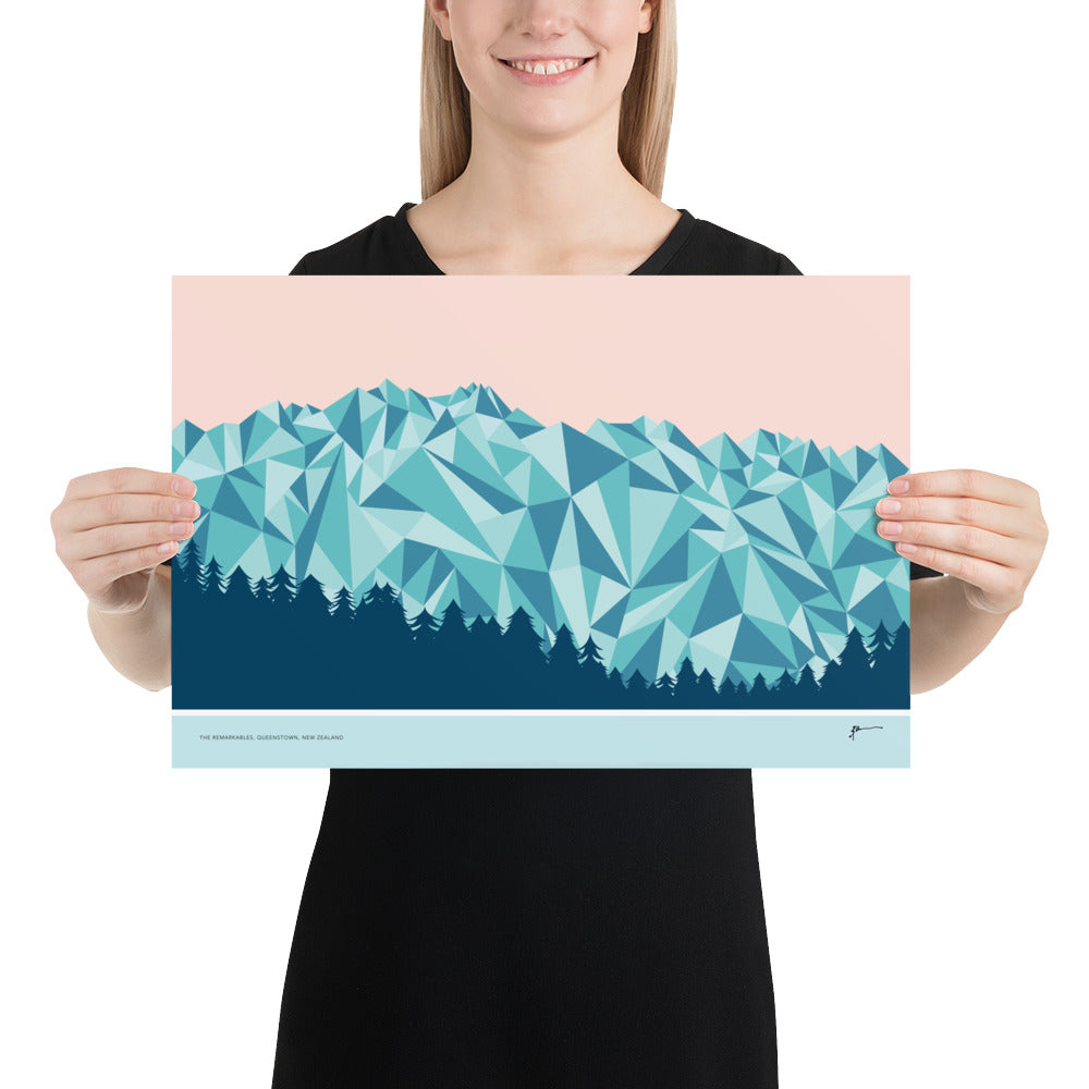 The Remarkables Mountain Range, Queenstown, New Zealand. Modern Geometric Art Print