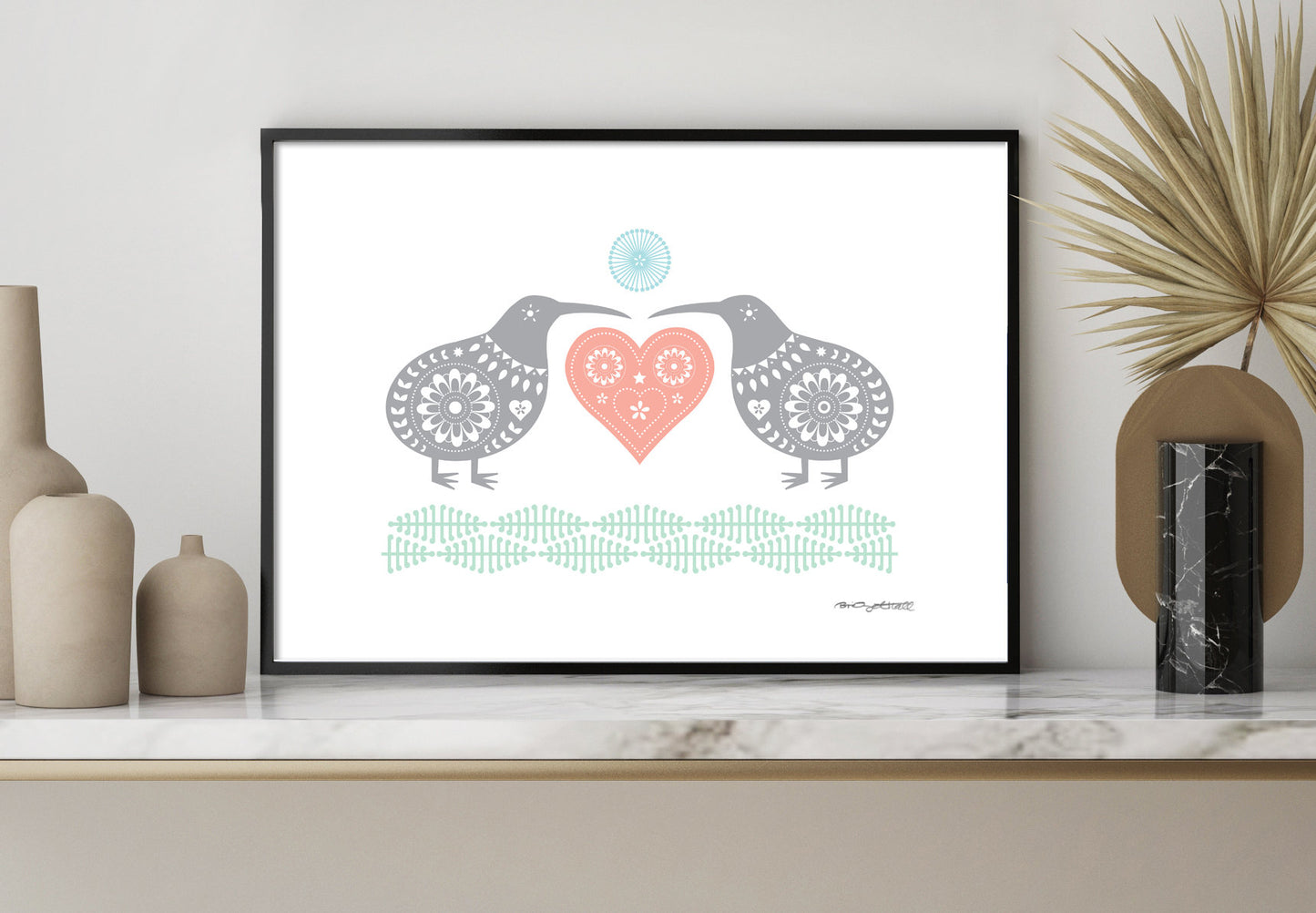 KIWI LOVE (Aroha) Modern Folk Art Print Free Worldwide Shipping