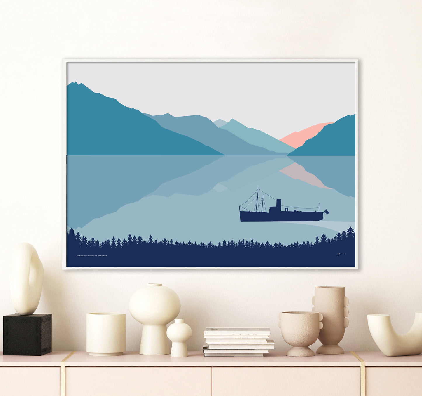 The Earnslaw Steamship. Lake Wakatipu Queenstown, New Zealand Modern Landscape Art Print