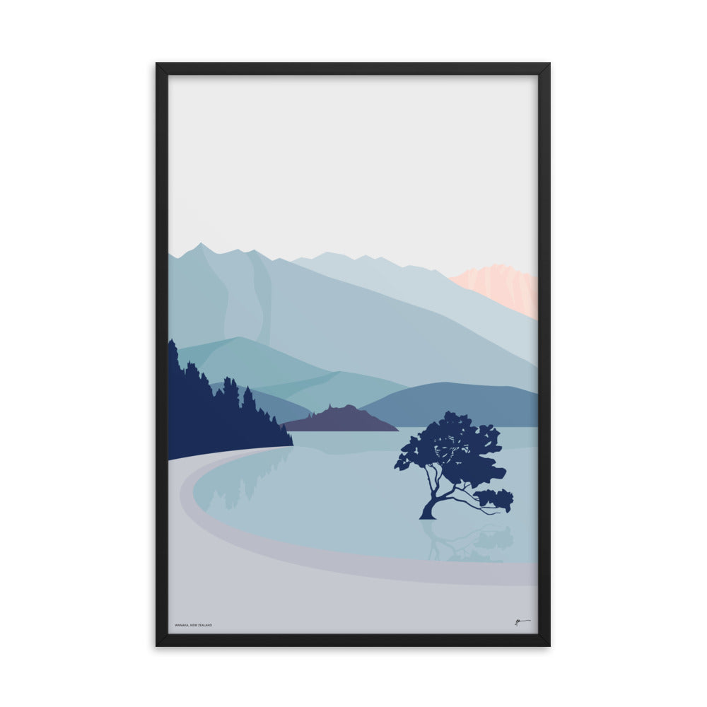 Wanaka Tree New Zealand Art Print. Vertical Blue Palette #thatwanakatree