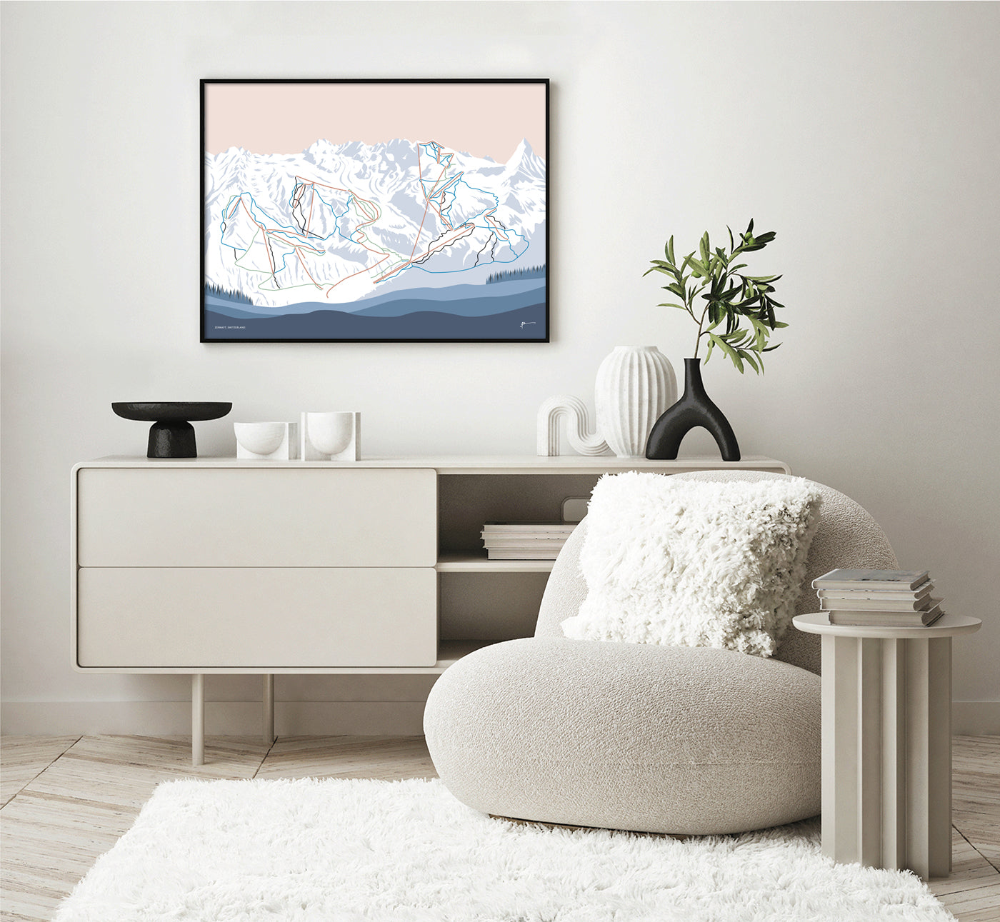 ZERMATT, SWITZERLAND. Modern Mountain Trail Map Wall Art